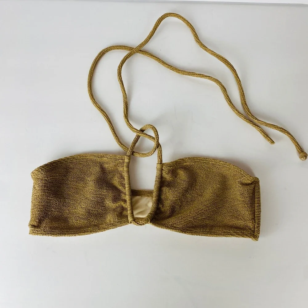 Faithfull The Brand Catania Womens Small Crinkle Halter Bandeau‎ Bikini Top